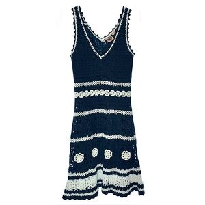 Tory Burch Crochet Navy & Cream/Off White Sleeveless Dress